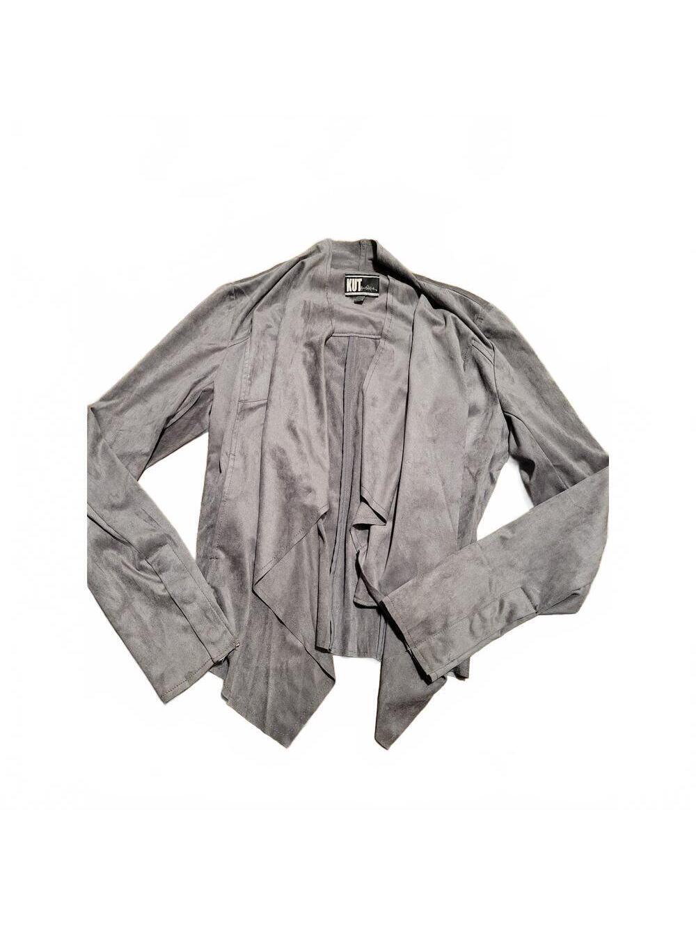 Kut from kloth gray fuax suede high low jacket blazer Size M